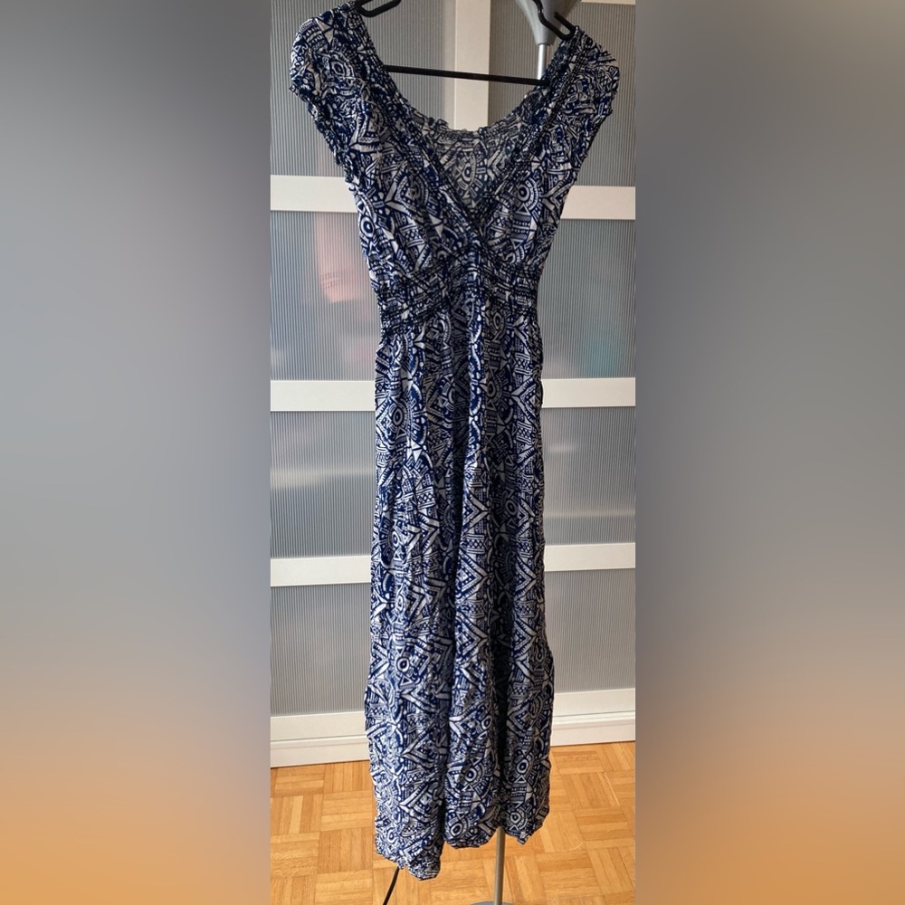 Flattering printed v neck long /midi dress